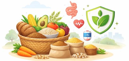 Simple illustration of fibre-rich grains and vegetables.