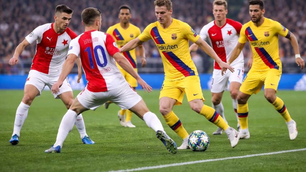slavia praha vs barcelona UEFA match action