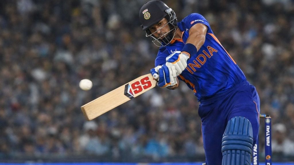 abhishek sharma playing an attacking cricket shot