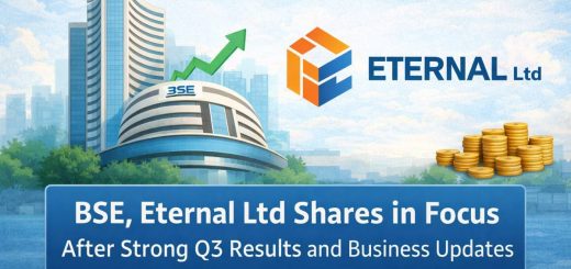 Illustration of a stock exchange with an upward market trend.