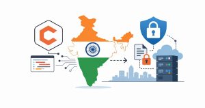 Flat illustration of Claude AI linked with India and cybersecurity