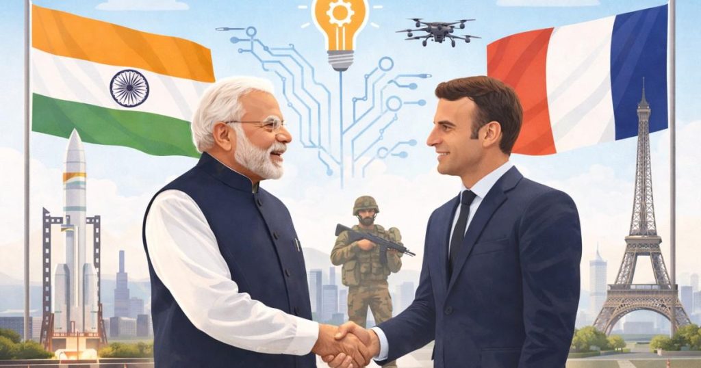 Prime Minister Narendra Modi meets French President Emmanuel Macron during summit talks on India-France partnership