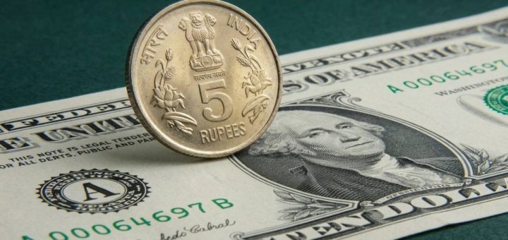 Indian rupee notes with dollar note